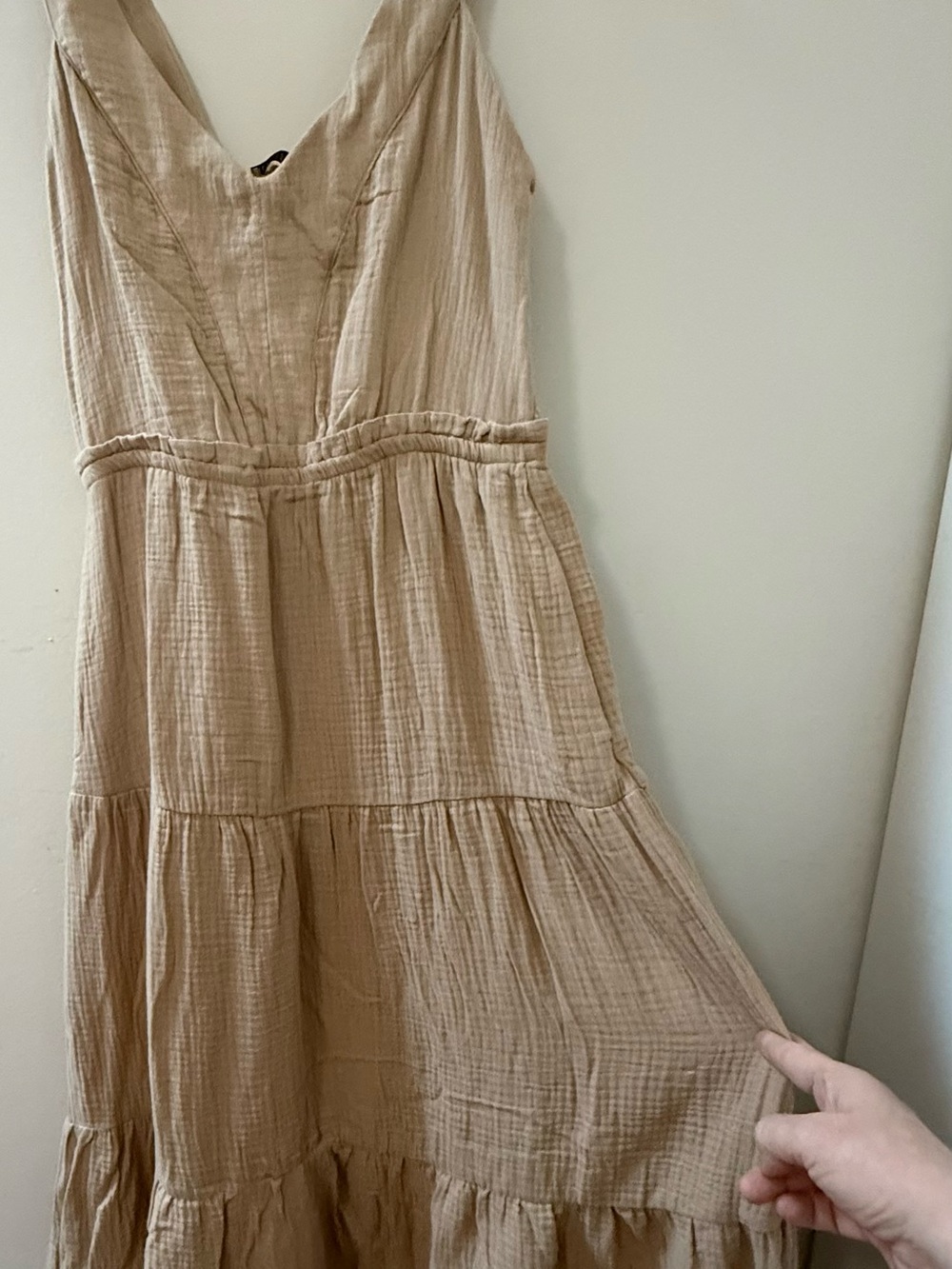 Sleeveless Tiered Maxi Dress in Light Beige